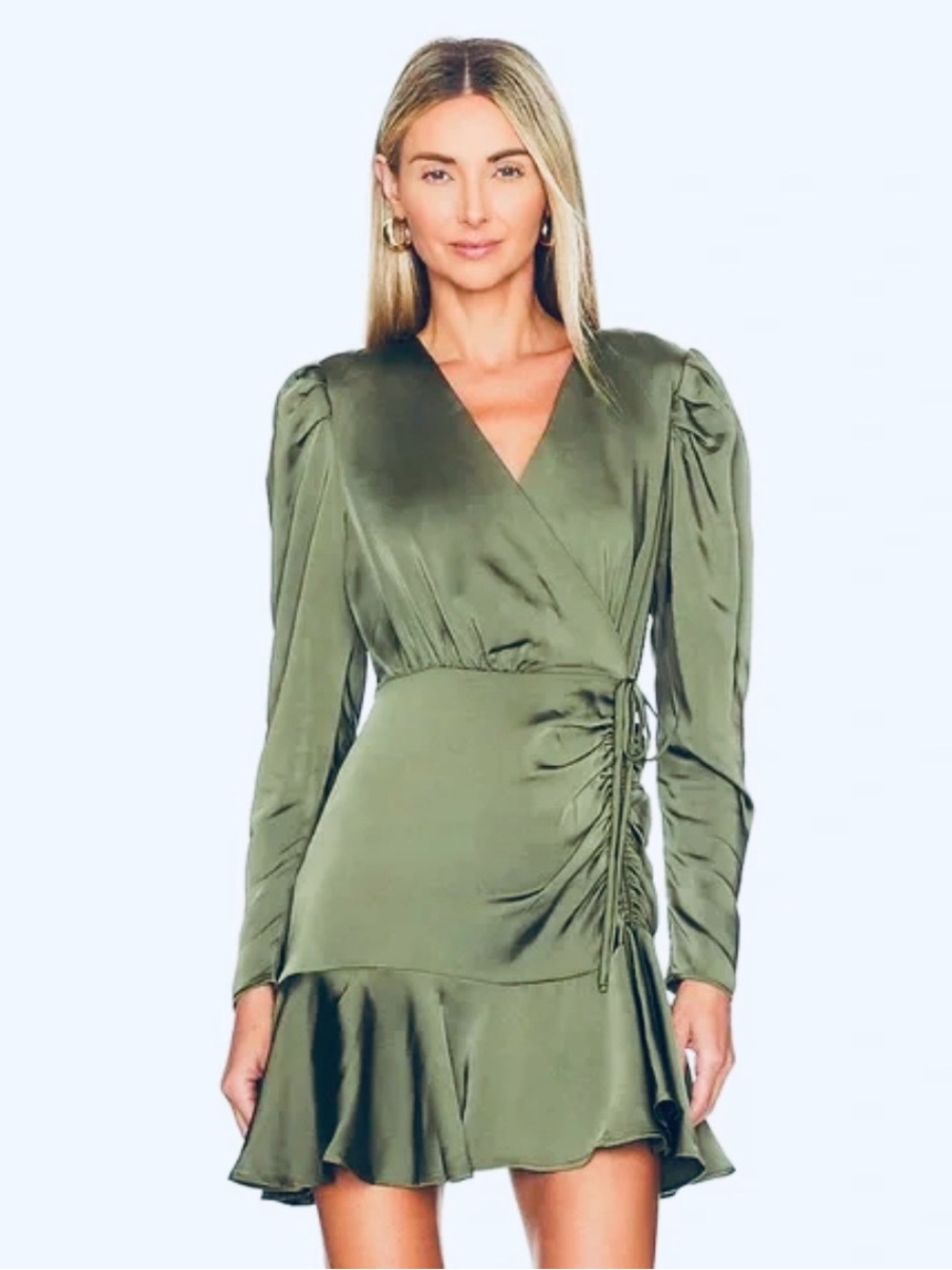 Steve Madden  women’s Olive  long sleeve Ruched Mini Dress size 8